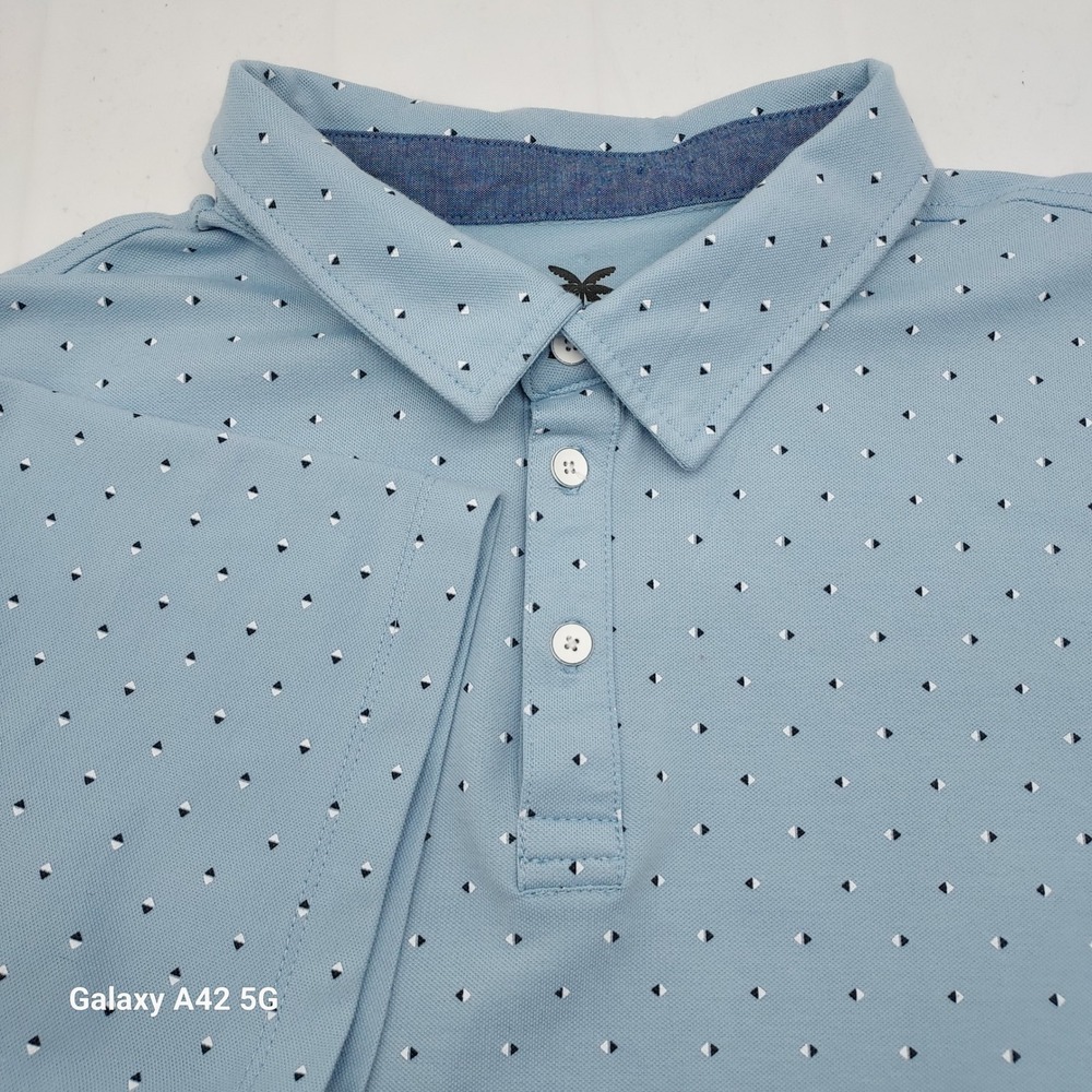 Desert Dunes Mens Blue Geometric Print Short Sleeve Polo Shirt XL UQ9E25